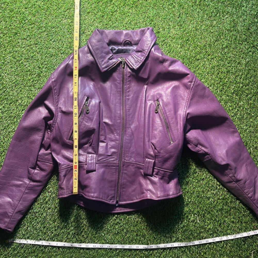 Avanti Purple Leather Moto Jacket Womens M Y2K Zip Up